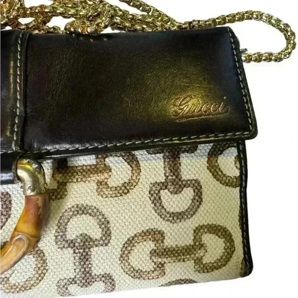 Gucci Horsebit canvas bamboo d ring continental wallet. - Picture 3 of 11